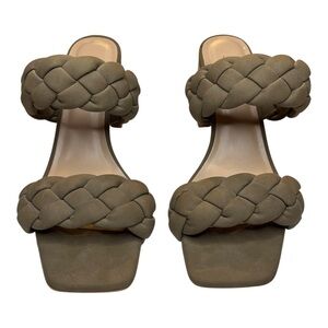 Soda Faux Suede Braided Straps Block Heel Slip-On Olive Green Sandals Women’s 7